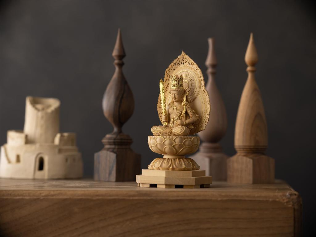 Miniature Buddha Kokuzo Bosatsu 11cm Buddha Wood Ornament Kokuzo Bosatsu (wood Boxwood, Gold-dust Finish) - Statue, Figure, Carving, (GSB