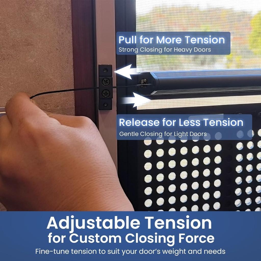 RV Screen Door Closer with Adjustable Tension,Aluminum Automatic Closing Device with Accessories,Works with Most Camper Latches&Travel Trailer Handles