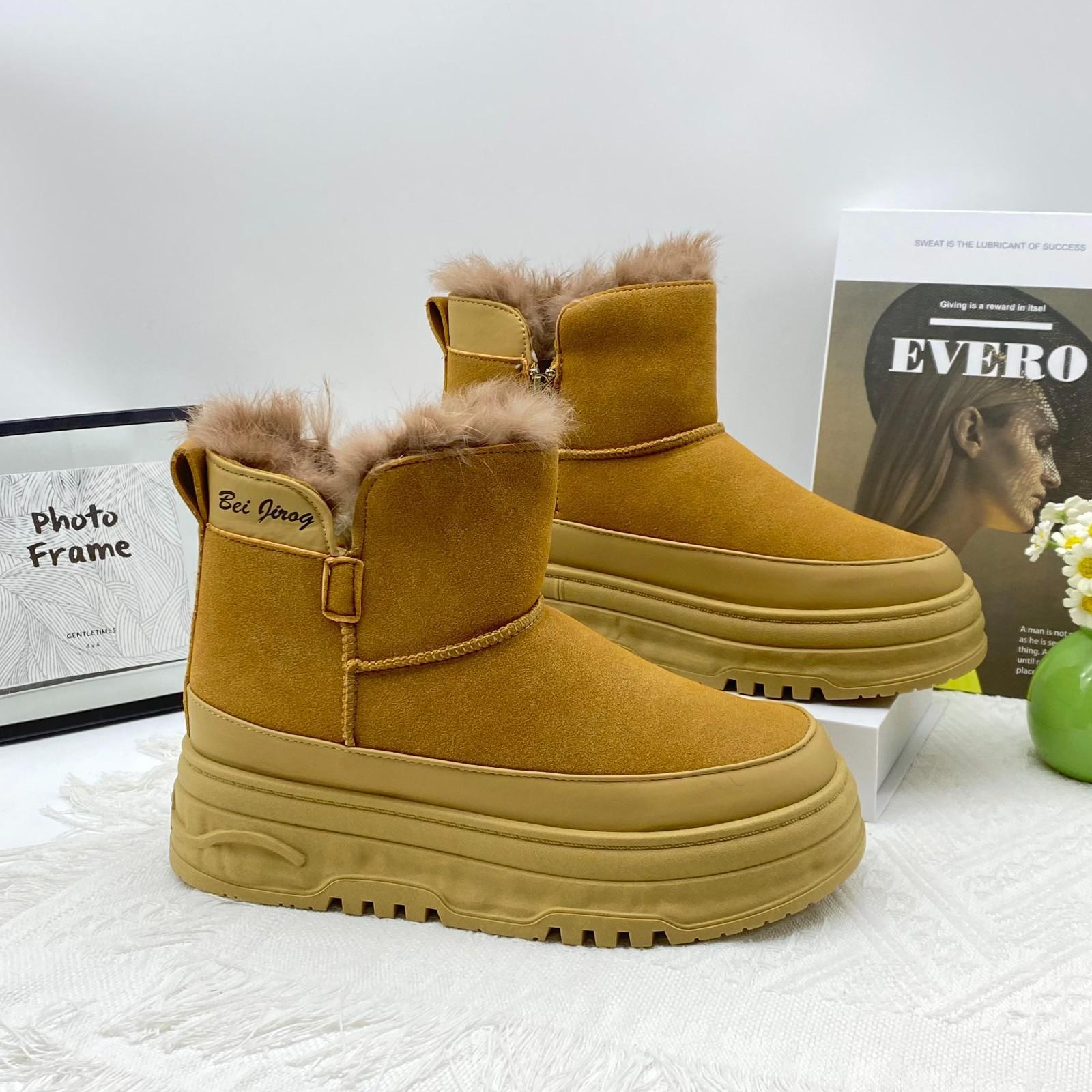 

Зимние универсальные ботинки на толстой подошве из хлопка с очень толстой подошвой, классические универсальные теплые короткие ботинки из бархата с мехом для женщин 35 верблюд