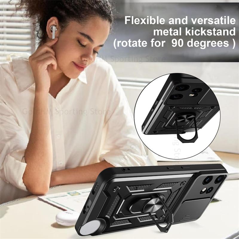 Slide Lens Push Window Heavy Duty Protection Case For Nothing CMF Phone 2 Pro Magnetic Finger Ring Holder Stand Shockproof Cover Nothing Phone 3a Pro