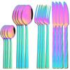 16pcs Black Dinnerware Set Knife Fork Coffee Spoon Cutlery Set Mirror Stainless Steel Flatware Western Party Kitchen Tableware