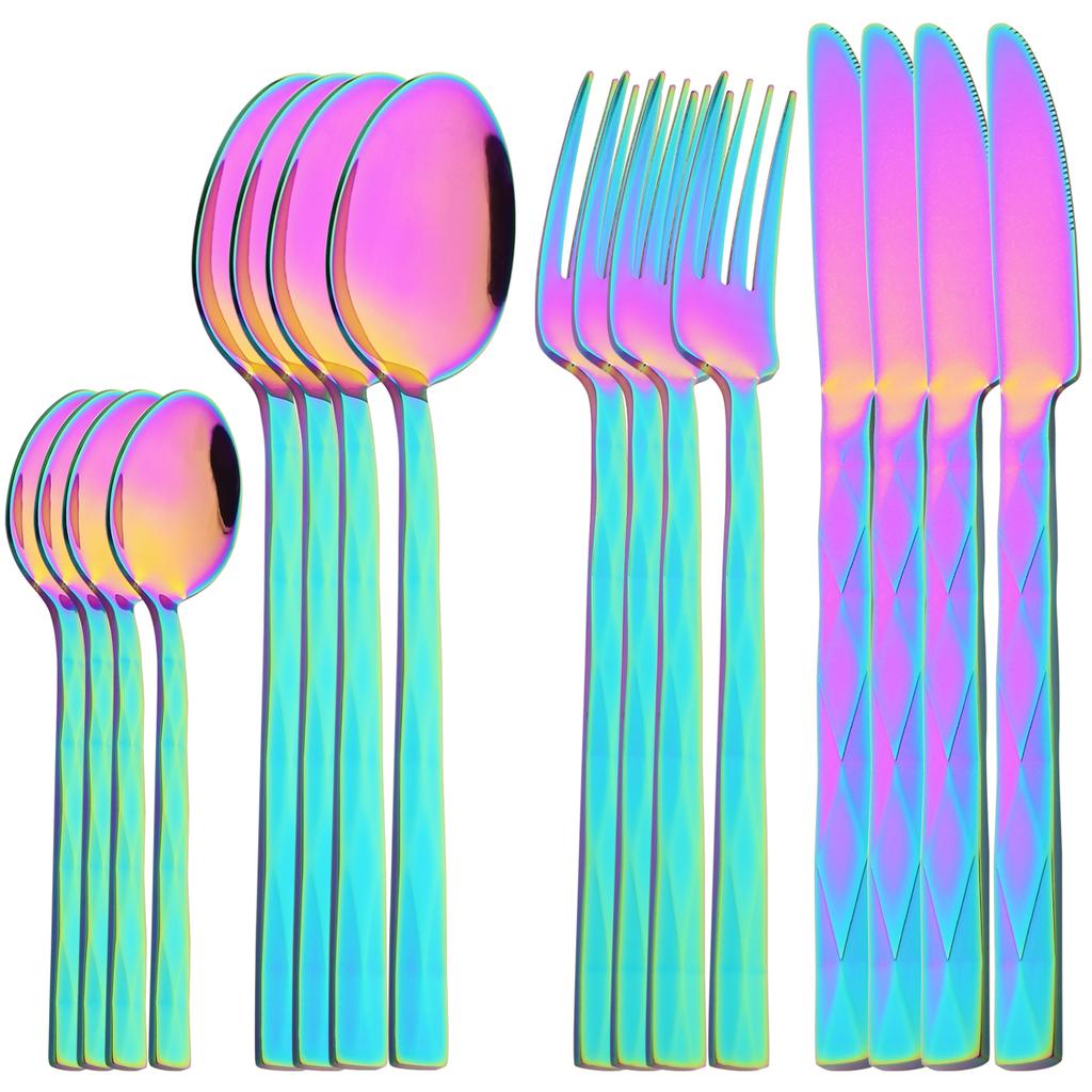 16pcs Black Dinnerware Set Knife Fork Coffee Spoon Cutlery Set Mirror Stainless Steel Flatware Western Party Kitchen Tableware