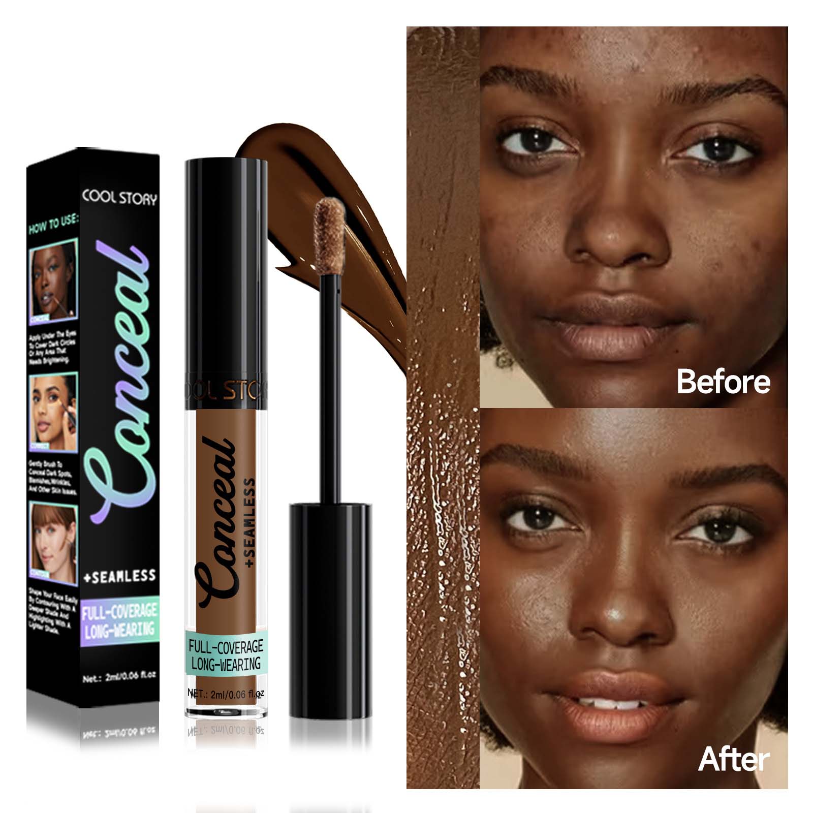 Vloeibare Concealer Mat Hoge Dekking Oogwallen Acne Waterdicht Professionele Gezichtsvormende Make-up Natuurlijke Verheldering black