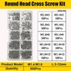 500/320pcs 304 Stainless Steel Cross Round Pan Head Phillips Machine Screw Button Head Cap Cross Bolt M1 M1.2 M1.4 M1.6 M2.5 M3