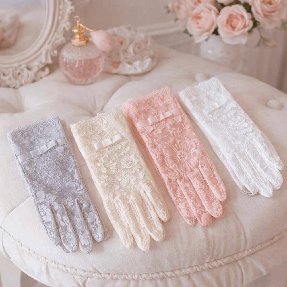 Full-finger Design Women Sun Protection Gloves Anti-skid Ice Silk Lace Gloves Outdoor Activities