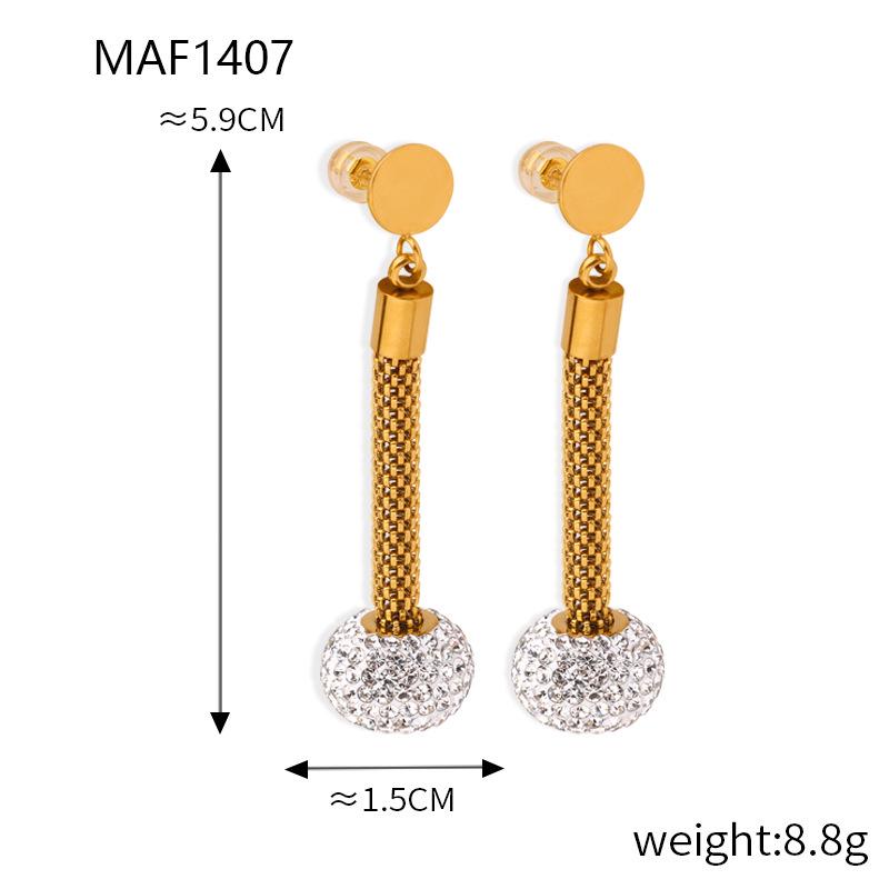 Elegant Diamond Tassel Stud Earrings: Gold-Plated Titanium Steel for Women