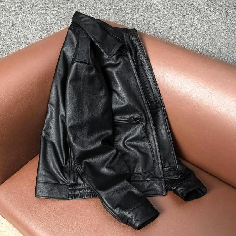 Genuine Leather A2 Bomber Jacket for Men Real Cowhide Short Biker Coat Classic Autumn Winter Outerwear