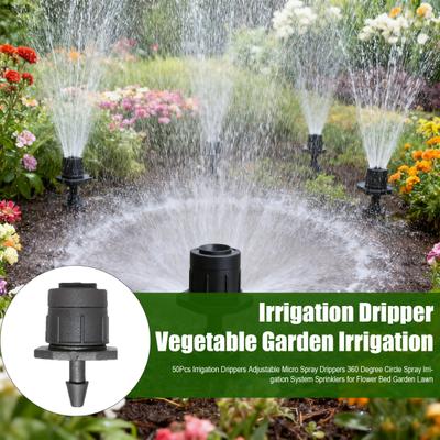 50 Stück Bewässerungstropfer Einstellbare Mikrosprühtropfer 360 Grad Kreissprüh-Bewässerungssystem Sprinkler für Blumenbeet Garten Rasen