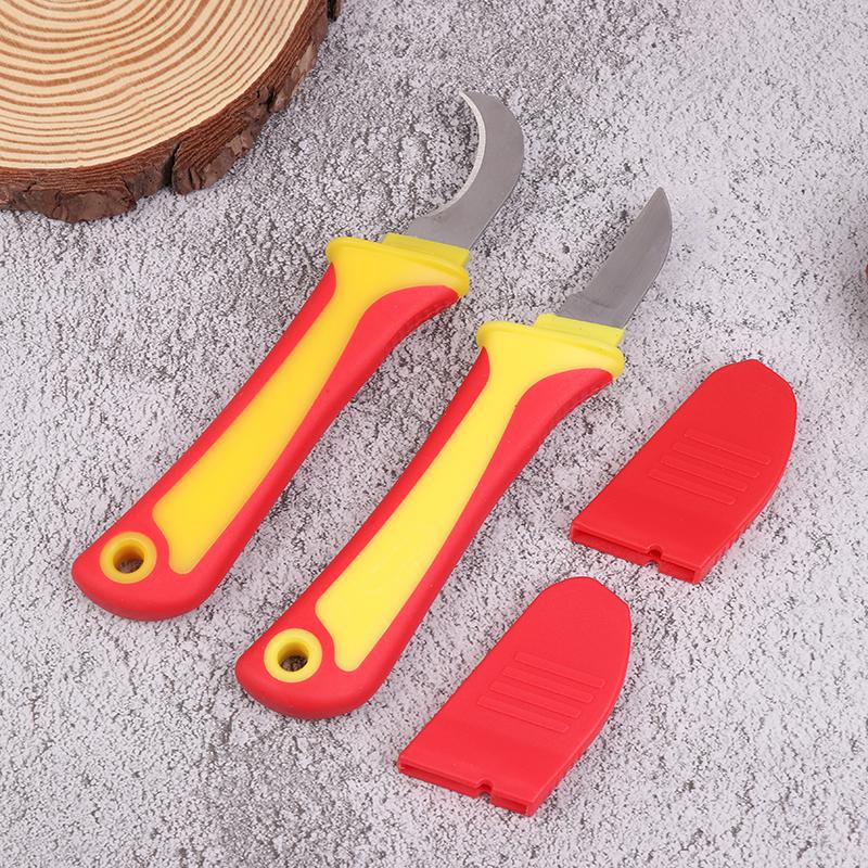 Hand Tool Insulated Knife Electricians Wire Stripper Cable Stripping Snips Straight Curved Blade Rubber Handle Peeling