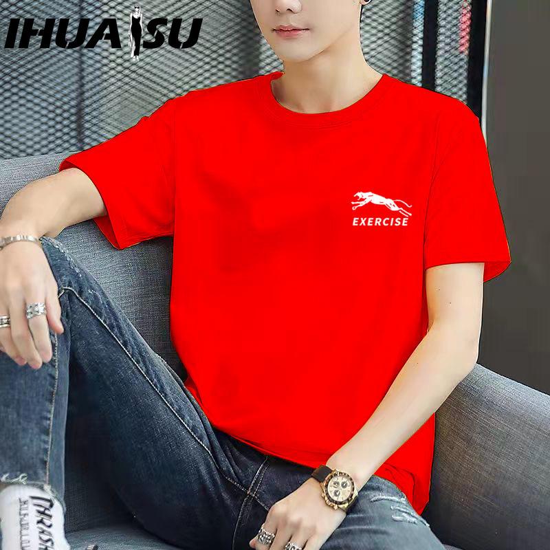 

Футболка с коротким рукавом IHUASU из хлопка, мужская модная свободная рубашка с коротким рукавом, напечатанная сострадательная рубашка XXXXXL красный