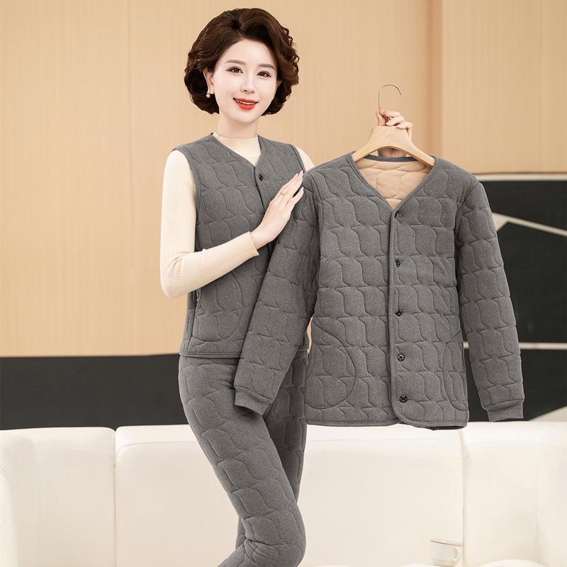 Women's Winter 3-Piece Set: Silk Cotton Coat & Outerwear for Middle-Aged