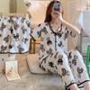 Short-Sleeved Pajamas Three-Piece Korean Version Of Sweet And Cute Cardigan Women'S Loungewear