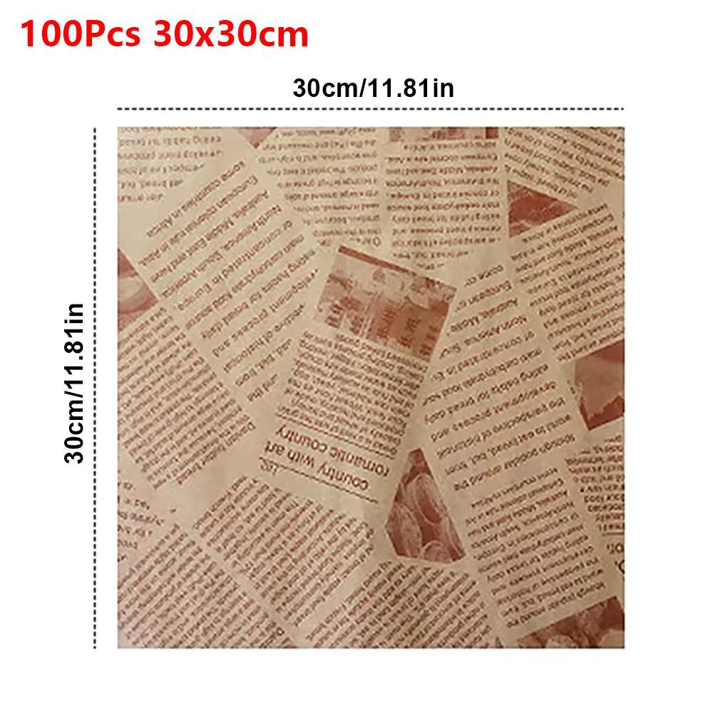 100 Stück Bedrucktes ölbeständiges Pad-Papier 15/18/22/25/30 cm Einweg-Backpapier Wachspapier für Lebensmittel Backen Grillen Burger Pommes