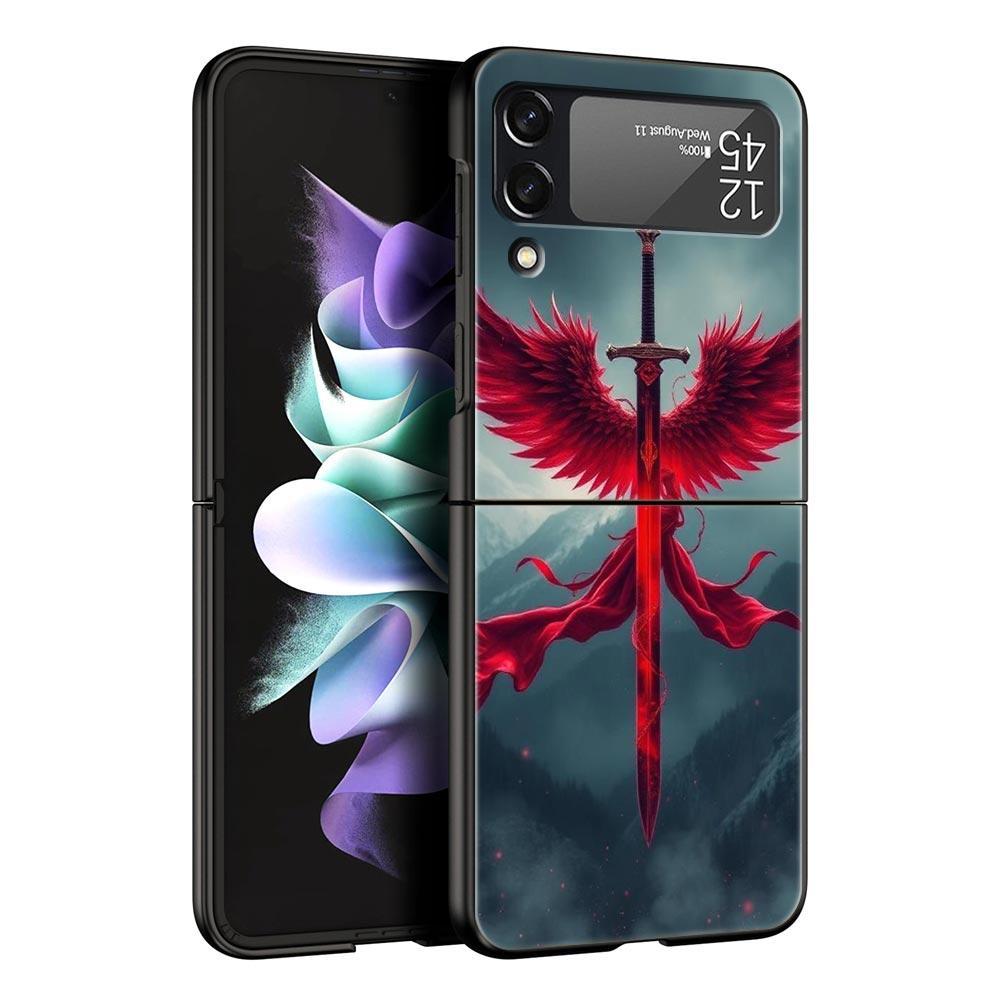 Das Schwert Kreatives Muster Harte PC-Handyhülle Für Samsung Galaxy Z Flip 7 6 5 4 Schwarze Hülle Für Galaxy Z Flip 3 Faltbare Schale