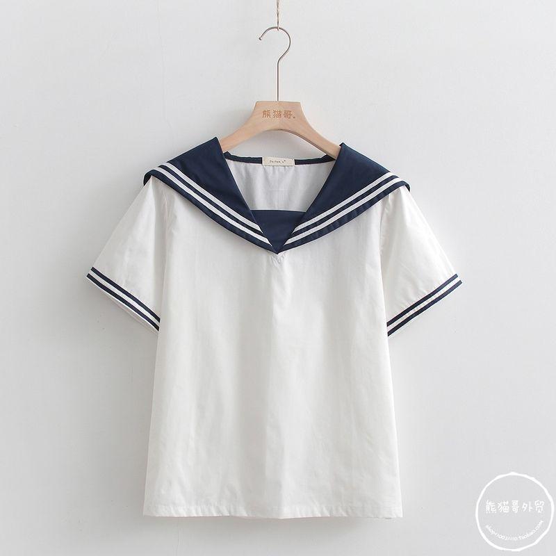 

Подростковая футболка с коротким рукавом в стиле колледжа с матросским воротником White One size