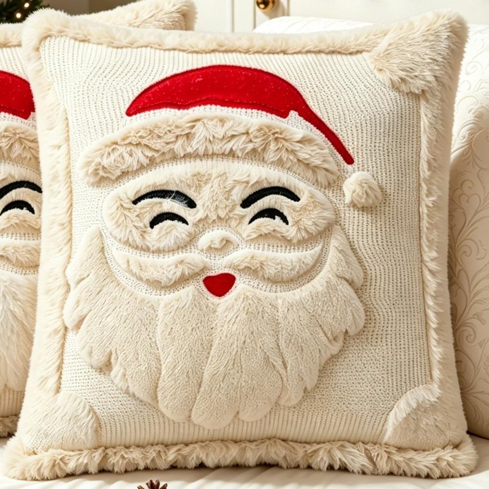Holiday Pillowcase 3D Embroidered Christmas Pillow Cover Plush Knitted Xmas Tree Pillowslip Square Soft Santa Pillow Cover Couch