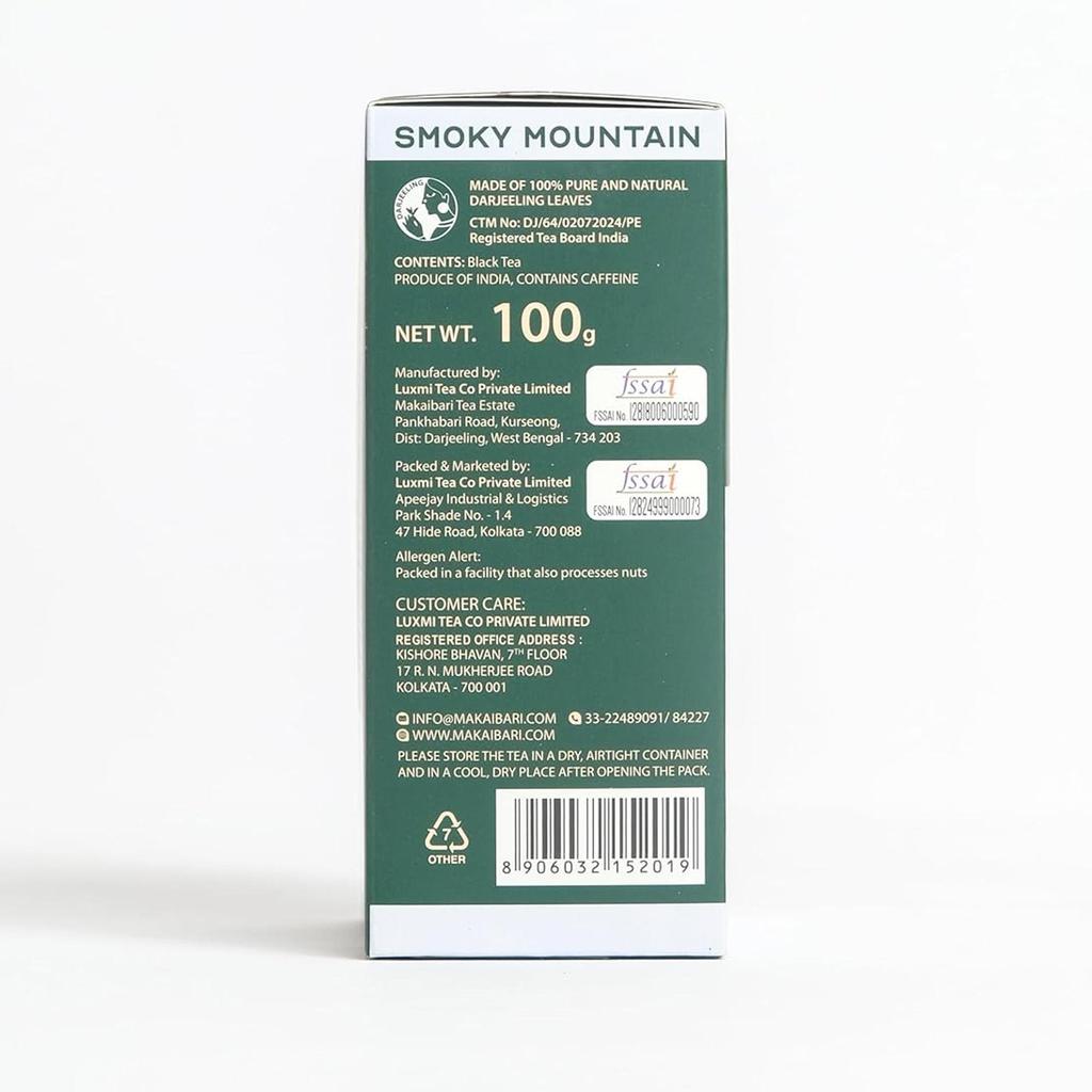 Makaibari Green Valley Smoky Mountain Gerösteter Darjeeling Loser Schwarzer Tee 100 g 100% Lange Blätter Muskatellaroma Bio-Tee