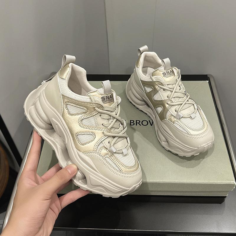 Daddy Shoes Women's 2025 Spring New Lightweight Heightening Platform Women's Shoes Breathable Mesh Ins Versatile Casual Sports Shoes