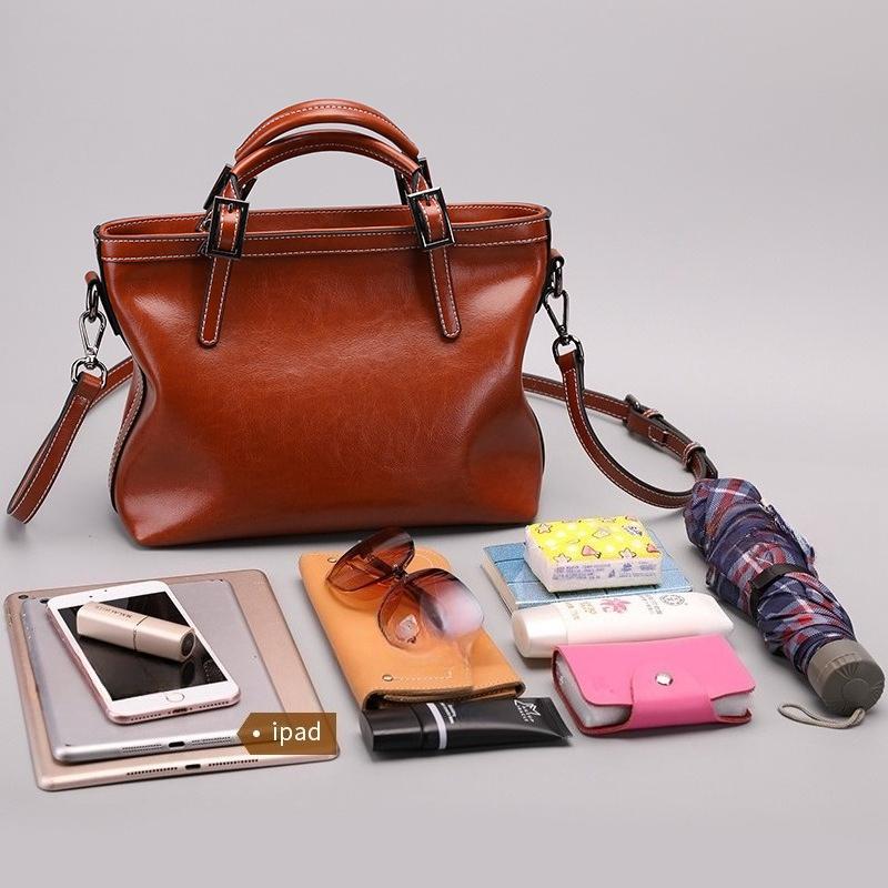 Women's The First Layer of Cowhide Genuine Leather Shoulder Bag Lady Retro Large Capacity Commuting Bags Female Cowhide Luxury Designer Handbag