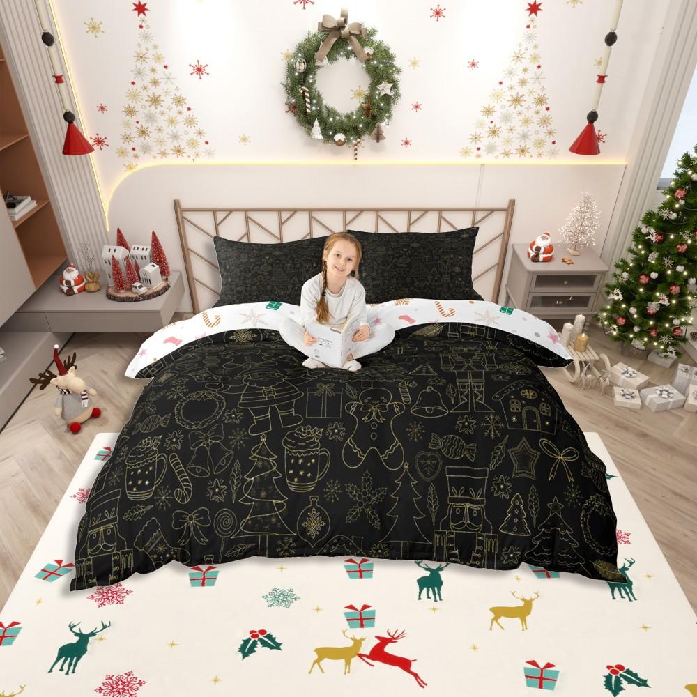 Homewish Girly Christmas Nutcracker Duvet Cover Set for Kids,Princess Cute Bowknot Bedding Set,Pink Abstract Stripes Bed Set