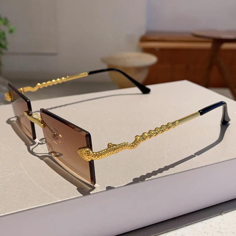 Rimless Rectangular Sunglasses Men Fashion Vintage Twisted Snake Leg Gradient Shades Women Luxury Brand Design Eyewear