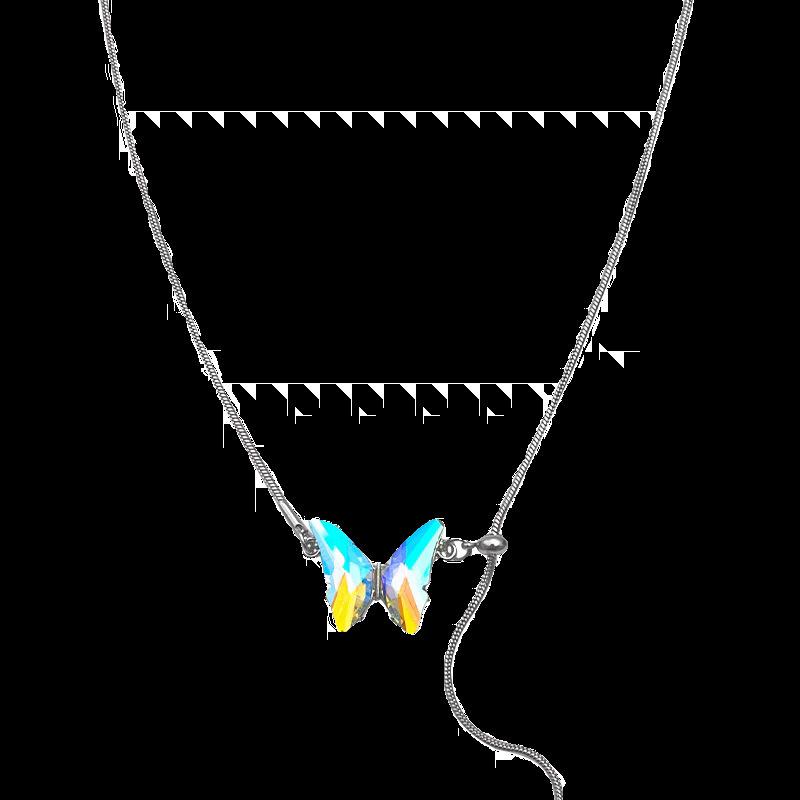 Tide Cool Laser Rhinestone Butterfly Pullable Thin Chain Necklace Women's Niche Luxury Design Temperament Collarbone Chain
