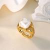 Retro Stainless Steel Imitation Pearl Ring Gold Color Anti Fading Open Rings for Women Mama Wedding Jewelry Vacation Party Gifts