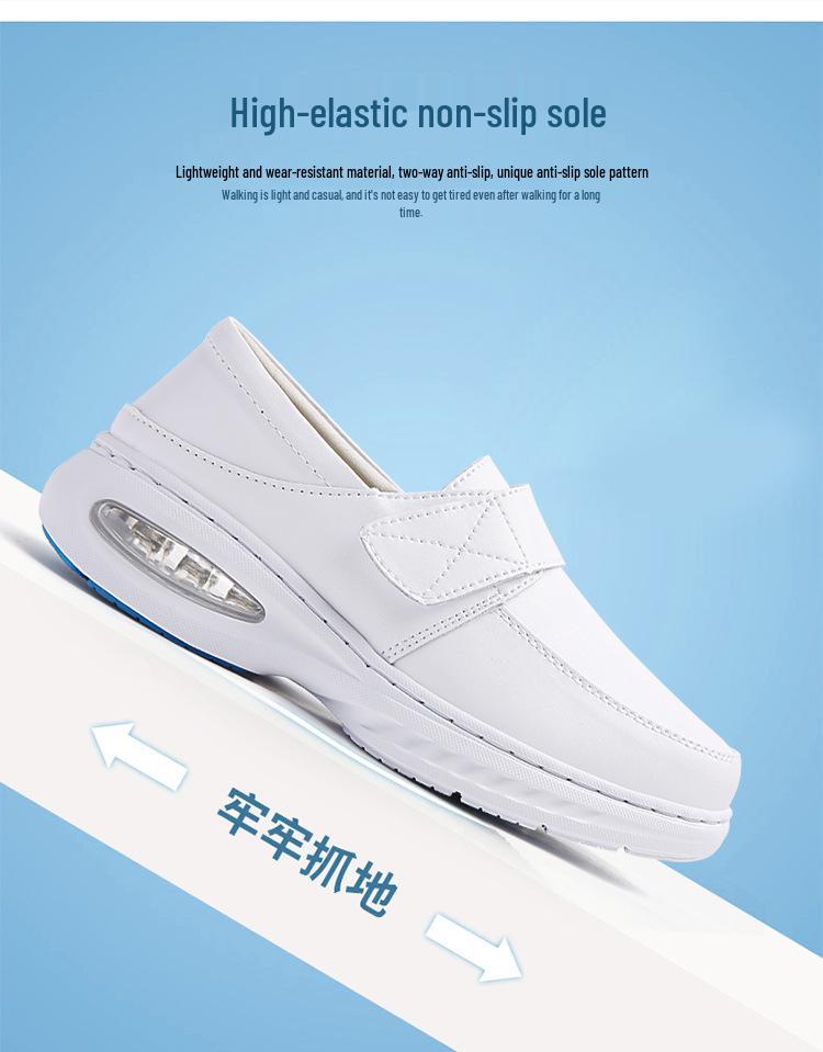 Women's Soft Sole Breathable Nurse Shoes - Genuine Leather, Non-Slip Air Cushion, Thick Sole, Comfortable & Durable for Long Wear.