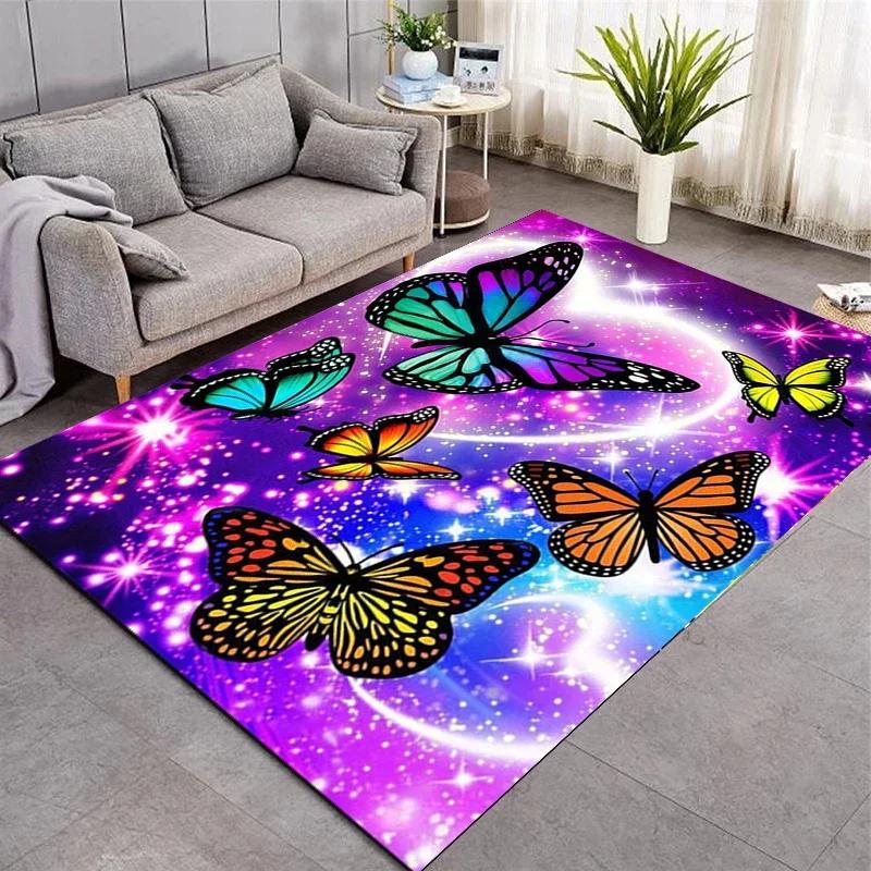 Dreamy Butterfly Pattern Carpets for Living Room Bedroom Area Rugs Child Room Play Rug Cartoon 3D Printing Kids Game Mats