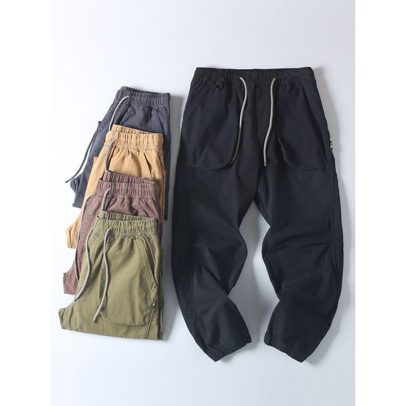 Japanese-Style Retro Heavy Weight Washed Cotton Large Pocket Overalls Spring & Fall Men Fashion Brands Micro Elastic Loose Casual Harem Pants