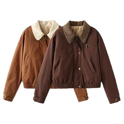 Women Fashion with Pockets Solid Front Zipper Jackets Vintage Lapel Neck Long Sleeves Female Chic Lady Outfits