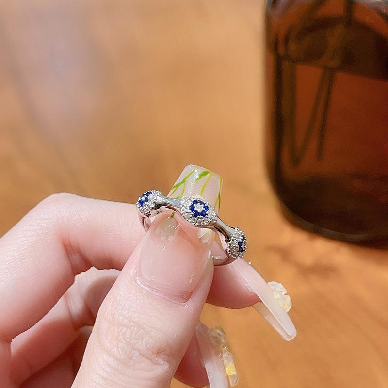 Flower Dopamine Colored Zir*****Pen Ring Stacked High Sense Niche Cold Wind Personality Ring Woman