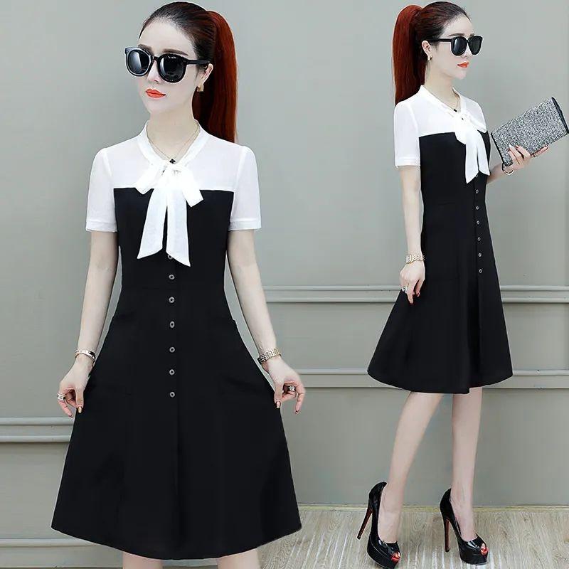 Elegant Summer Chiffon Dress Women Slim Waist Midi Long Dress Fashion Lady