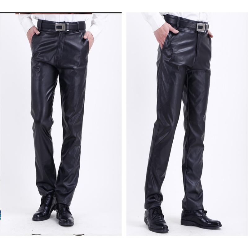 Mens Loose Thin Pu Leather Casual Waterproof Stain Resistant Work Long Pants