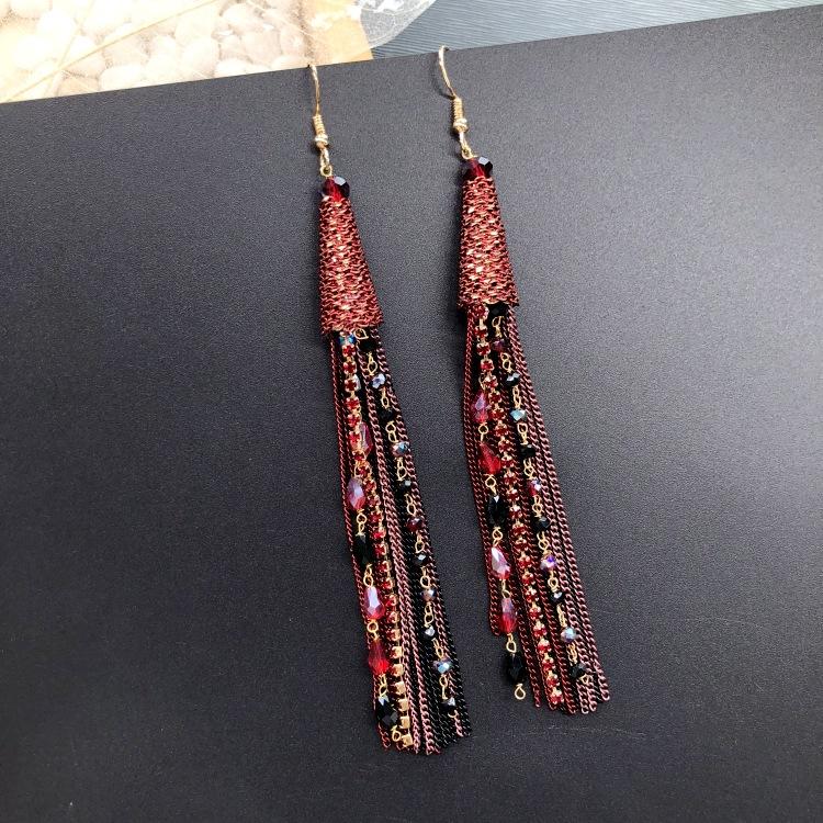 Luxury Retro Handmade Crystal Earrings Femininity Versatile Long Fringed Bride Earrings High-end Ear Jewelry
