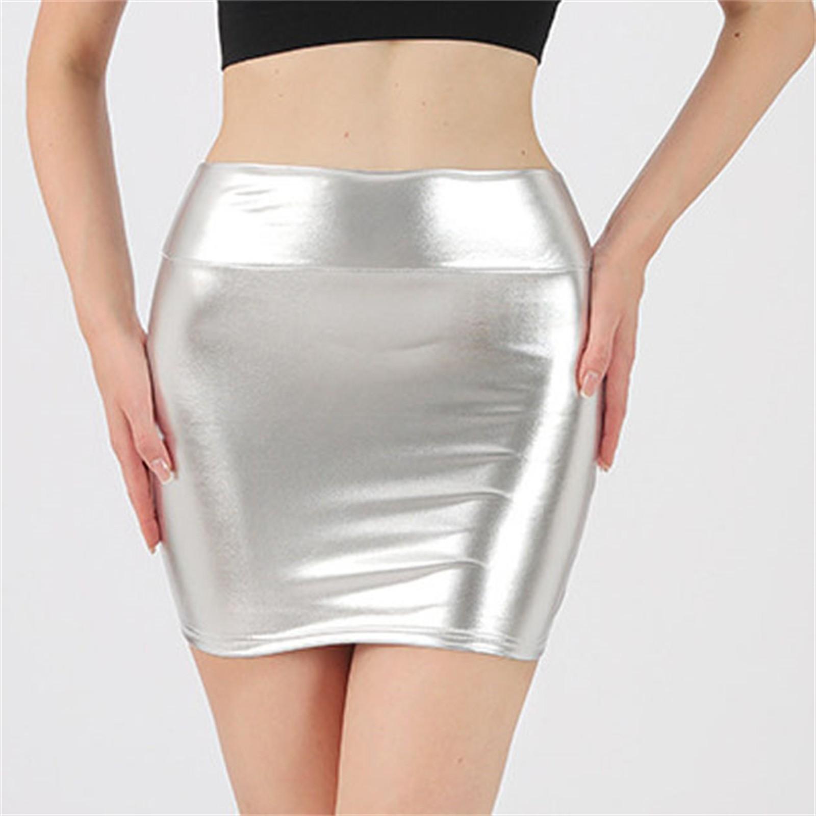 

Женская повседневная мода яркая короткая юбка на бедрах сексуальная юбка XL серебряный
