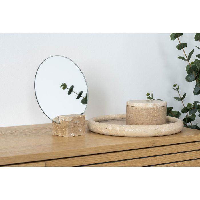 Plateau rond en travertin naturel Ø 25,5 cm