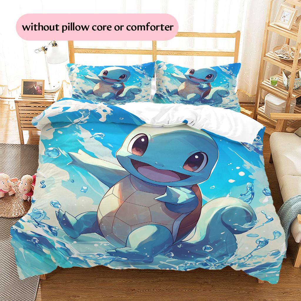 Squirtle Muster Bettwäsche Heimdekoration Geburtstagsgeschenk (1 Bettbezug + 2 Kissenbezüge, ohne Füllung)