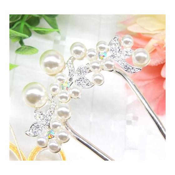 Miaomyao U-Shaped Hairpin for Japanese Kimono and Yukata, Pearl Flower Hair Comb, Silver Hair Accessory