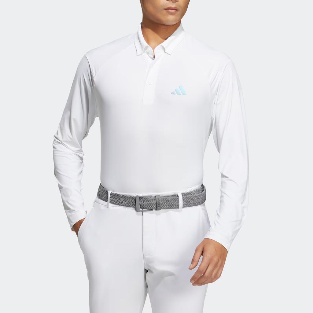 Adidas Aeroready Logo Quick-Dry Golf Long Sleeve Polo Shirt Men Tops White HT0060