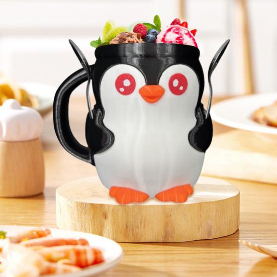 Ice Cream Pint Holder 3D Printed Penguin Ice Cream Pint Cozy with Handle And Spoon Leak Proof Popsicle Cozy Beer Can Cup Sleeve