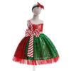 Striped Bow Christmas Dresses for Girls Elegant Fluffy Tulle Cosplay Costumes Party Girls Princess Red Xmas Dress Birthday Gown