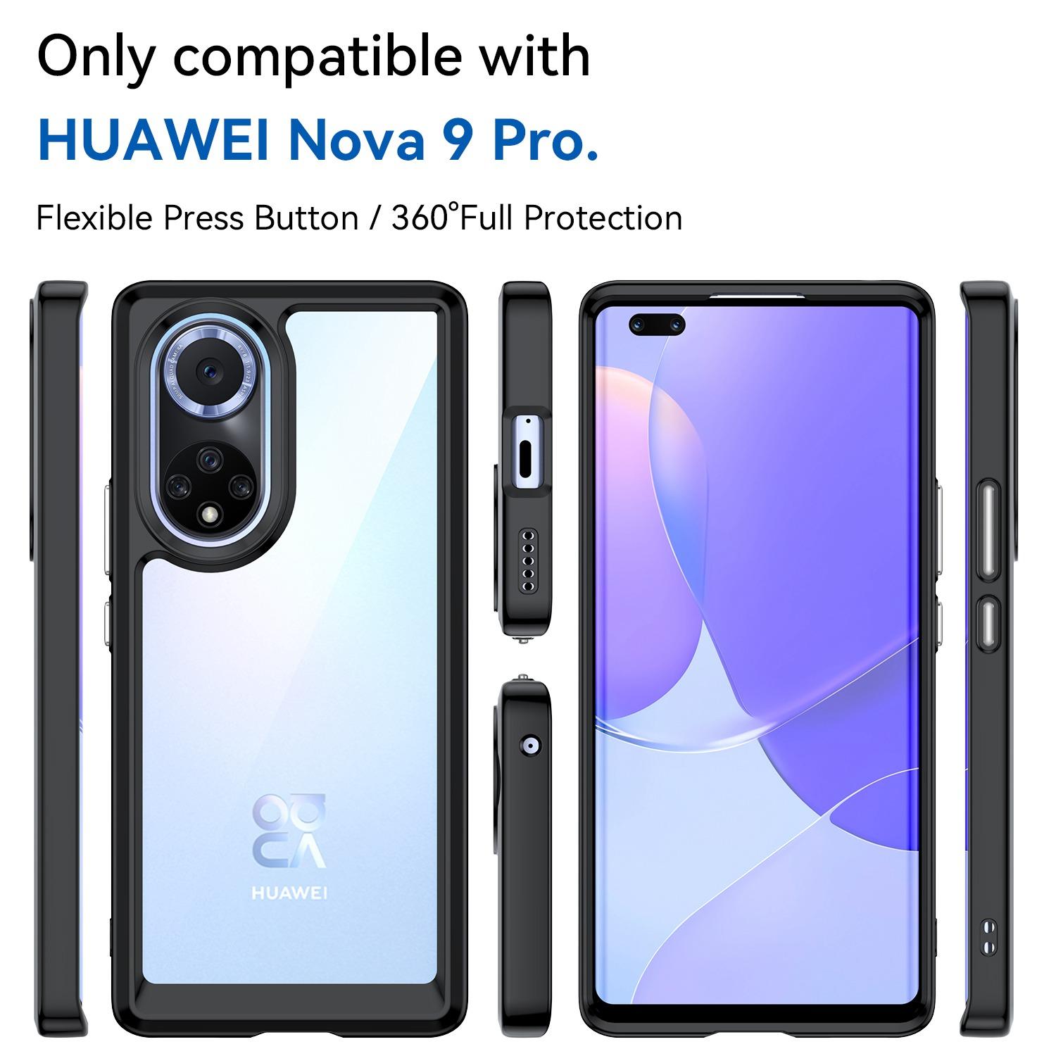 

For Huawei nova 9 Pro/Honor 50 Pro Transparent Back Case Hybrid Acrylic+TPU Shockproof Cell Phone Protector with Independent Buttons Black