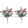 2PCS Plastic Holly Berry Pine Needles Branches with Pine Cones Artificial Flowers for Christmas Holiday Winter Table Decorations