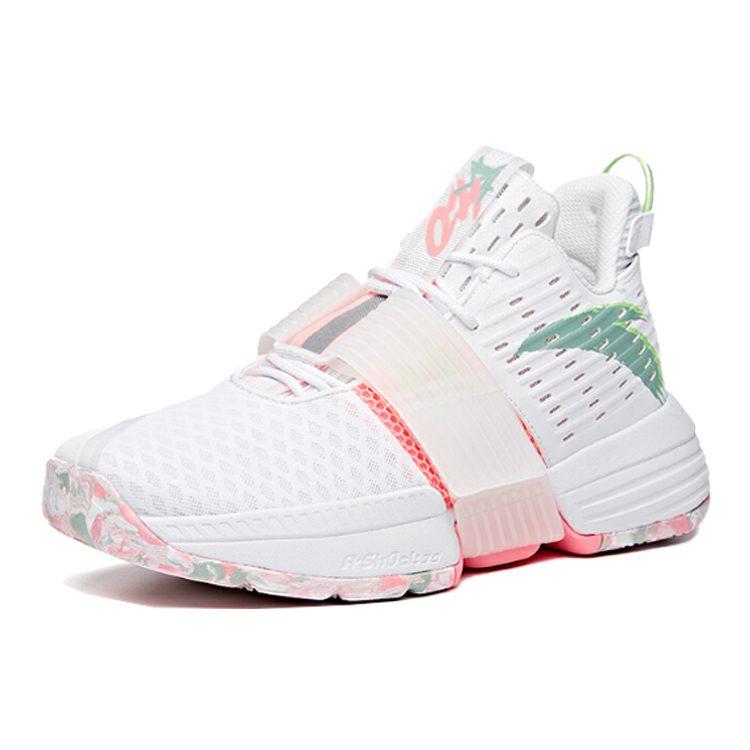 Anta Hengsao1 Cushioning Slip Resistant Abrasion Resistant Mid Top Performance Basketball Shoes Men's White Pink Green 112031108-1