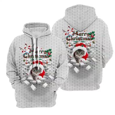 Sweat à capuche de Noël pour homme, imprimé en 3D, motif animal, chat, déchiré, graphique mural, sweat-shirts à manches longues, nouveautés, sweats à capuche et sweat-shirts