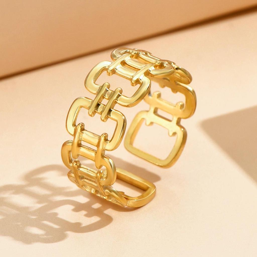 Adjustable Geometric Titanium Steel Square Ring