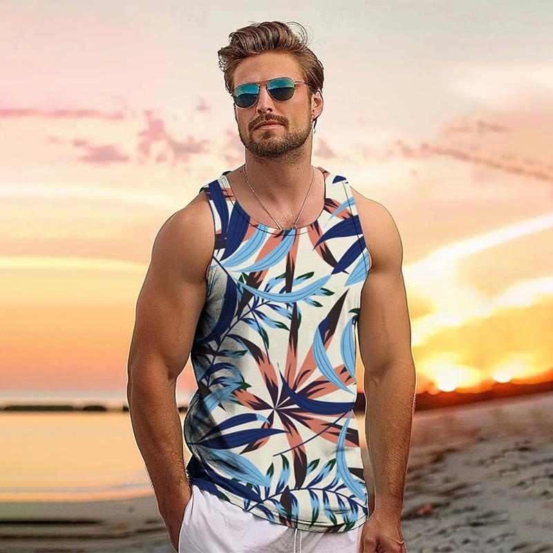 Vintage Letní 3D Potisk Listy Kokosové Stromy Grafika Pánská Móda Cool Streetwear Vesta Pohodlná Měkká Prodyšná Velká Velikost Vesta