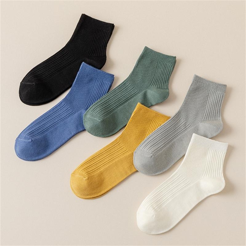 Solid Color Men Sock Spring Autumn Casual Basic Stocking Vertical Stripes Breathable Comfortable Casual Sports Socking