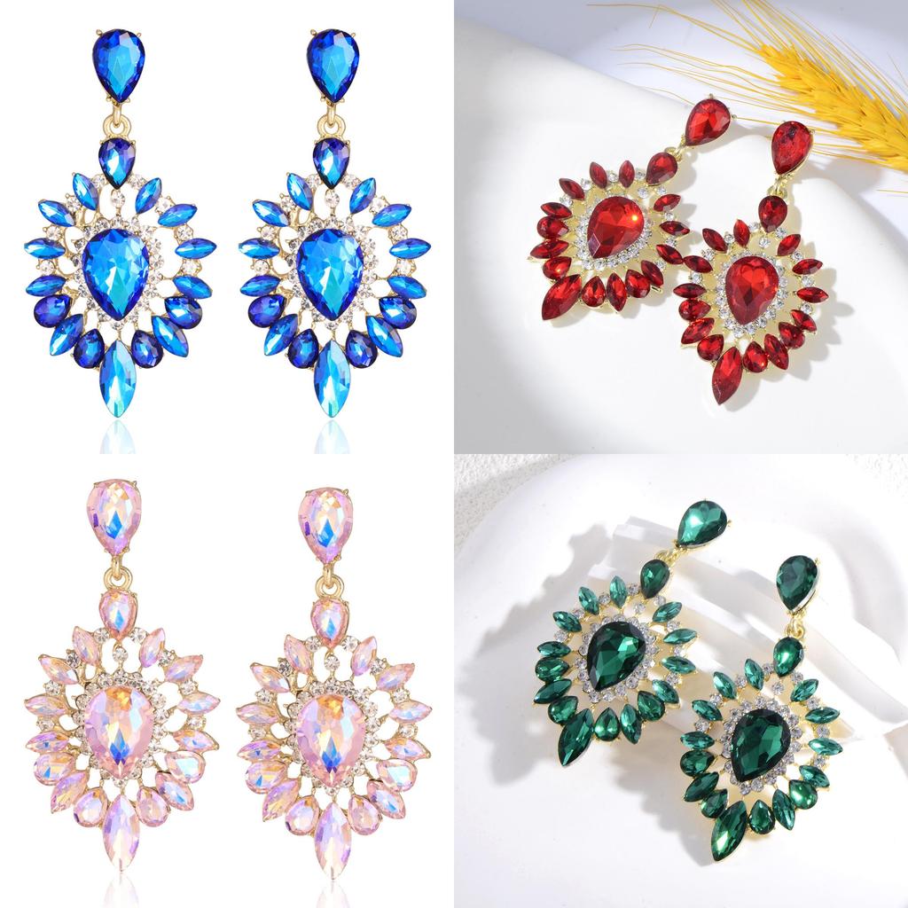 Geometric Elliptical Water Drop Earrings For Women With Rhinestone Dangle Jewelry Fashion Accessories